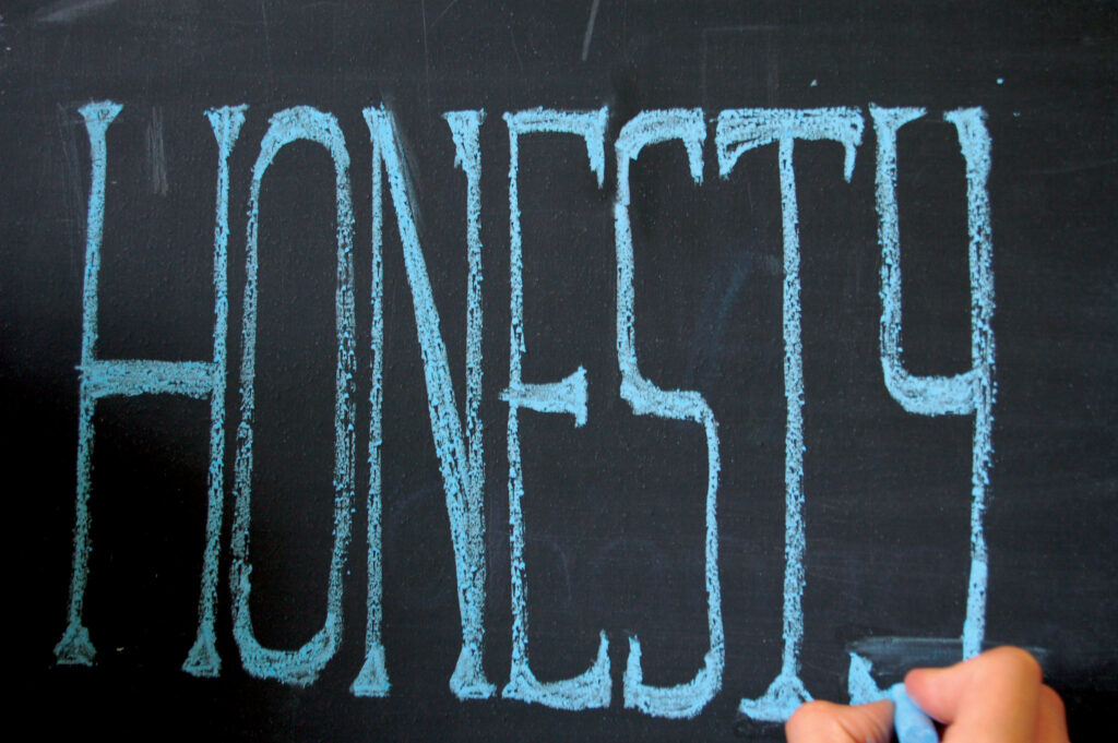 The word 'honesty' written on a chalkboard