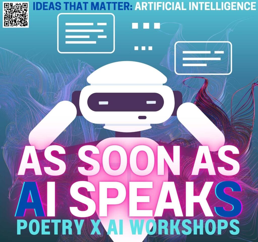 Image of a robot accompanied by text As Soon As AI Speaks