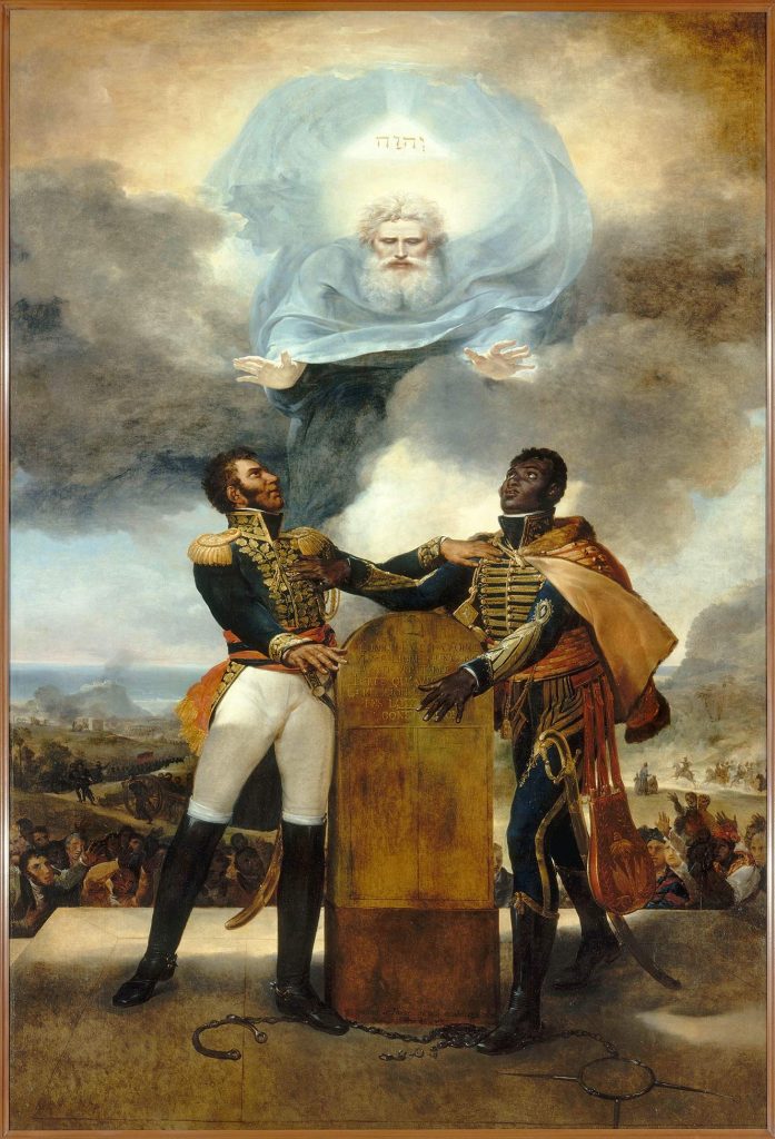 Painting by Guillaume Lethière titled Oath of the Ancestors shows two generals involved in the Haitian war of independence, Alexandre Pétion and Jean-Jacques Dessalines